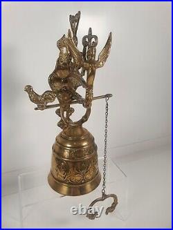 Vintage Antique Brass Monastery Church Bell Hanging Wall Mount Pull Chain Latin