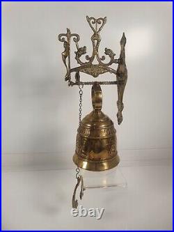 Vintage Antique Brass Monastery Church Bell Hanging Wall Mount Pull Chain Latin