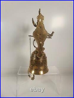 Vintage Antique Brass Monastery Church Bell Hanging Wall Mount Pull Chain Latin