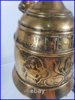 Vintage Antique Brass Monastery Church Bell Hanging Wall Mount Pull Chain Latin
