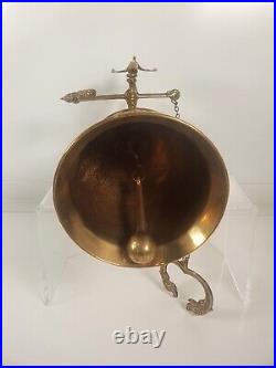 Vintage Antique Brass Monastery Church Bell Hanging Wall Mount Pull Chain Latin