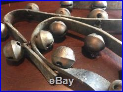 Vintage Antique Brass Petal Sleigh Bells Leather Belt Decorated Numbers 26 Bells