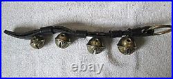 Vintage Antique Brass Sleigh Bells Dble Leather Strap with Hanger 17