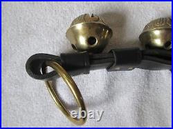 Vintage Antique Brass Sleigh Bells Dble Leather Strap with Hanger 17