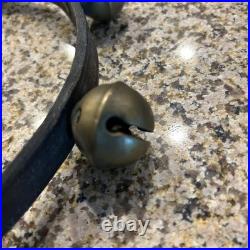 Vintage/Antique Brass Sleigh Bells Set Of 18 On a 58 Leather Strap Christmas