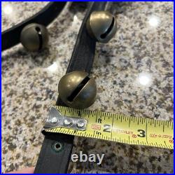 Vintage/Antique Brass Sleigh Bells Set Of 18 On a 58 Leather Strap Christmas