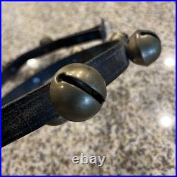 Vintage/Antique Brass Sleigh Bells Set Of 18 On a 58 Leather Strap Christmas