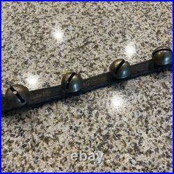 Vintage/Antique Brass Sleigh Bells Set Of 18 On a 58 Leather Strap Christmas