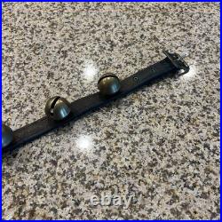 Vintage/Antique Brass Sleigh Bells Set Of 18 On a 58 Leather Strap Christmas