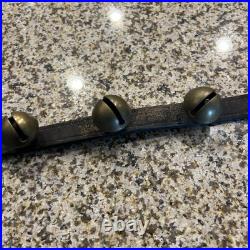 Vintage/Antique Brass Sleigh Bells Set Of 18 On a 58 Leather Strap Christmas