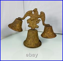 Vintage Antique Bronze Wing Spread Eagle 1811 Bird Triple Bell Working Bells Vintage Antique Bronze Wing Spread Eagle 1811 Bird Triple Bell Working Bells