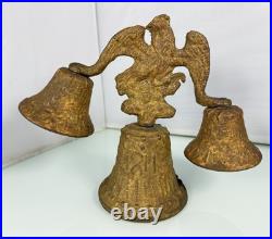 Vintage Antique Bronze Wing Spread Eagle 1811 Bird Triple Bell Working Bells Vintage Antique Bronze Wing Spread Eagle 1811 Bird Triple Bell Working Bells