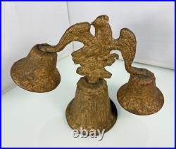 Vintage Antique Bronze Wing Spread Eagle 1811 Bird Triple Bell Working Bells
