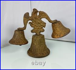 Vintage Antique Bronze Wing Spread Eagle 1811 Bird Triple Bell Working Bells