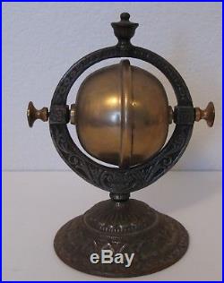 Vintage Antique Cast Iron Hotel Desk Counter Spinning Brass Ball Bell Unusual