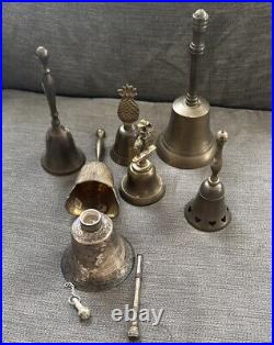 Vintage Antique Hand Held Brass School Bell Lot of Brass Bells With Claspers