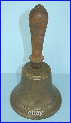 Vintage Antique Large Brass School Bell with Wood Handle 10 x 5.5