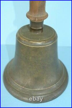 Vintage Antique Large Brass School Bell with Wood Handle 10 x 5.5