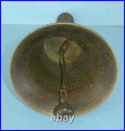 Vintage Antique Large Brass School Bell with Wood Handle 10 x 5.5