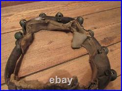 Vintage Antique RARE 1900's 18 Cow Brass Bells On Leather 31 Neck Belt