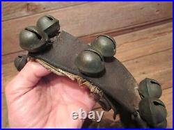 Vintage Antique RARE 1900's 18 Cow Brass Bells On Leather 31 Neck Belt