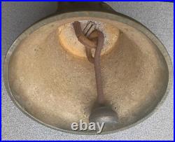 Vintage Antique Swiss Cow Brass Bell, 4.5-in Diameter, Original Leather Collar