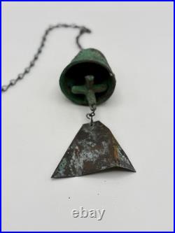 Vintage Arcosanti Soleri Cast Bronze Wind Chime Bell, Small Bell, Long Chain