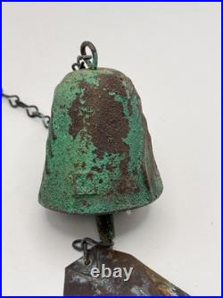 Vintage Arcosanti Soleri Cast Bronze Wind Chime Bell, Small Bell, Long Chain