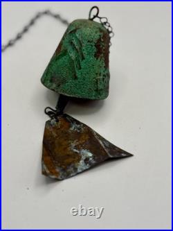 Vintage Arcosanti Soleri Cast Bronze Wind Chime Bell, Small Bell, Long Chain