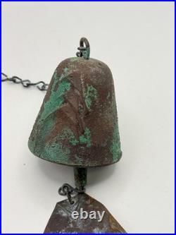 Vintage Arcosanti Soleri Cast Bronze Wind Chime Bell, Small Bell, Long Chain