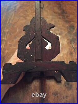Vintage Asian Brass Bell Gong Hand Carved Wooden Stand Mallet Circa 1890-1910