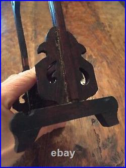 Vintage Asian Brass Bell Gong Hand Carved Wooden Stand Mallet Circa 1890-1910