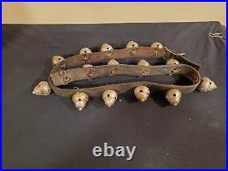 Vintage BRASS Bells (Bell Shape) (16) Approx. 44 inch Leather Strap Aged