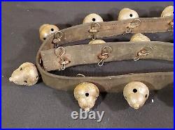 Vintage BRASS Bells (Bell Shape) (16) Approx. 44 inch Leather Strap Aged