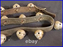 Vintage BRASS Bells (Bell Shape) (16) Approx. 44 inch Leather Strap Aged