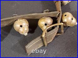 Vintage BRASS Bells (Bell Shape) (16) Approx. 44 inch Leather Strap Aged