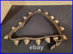Vintage BRASS Bells (Bell Shape) (16) Approx. 44 inch Leather Strap Aged