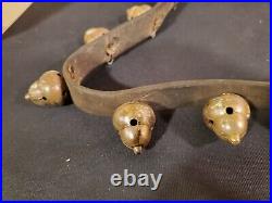 Vintage BRASS Bells (Bell Shape) (16) Approx. 44 inch Leather Strap Aged