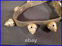 Vintage BRASS Bells (Bell Shape) (16) Approx. 44 inch Leather Strap Aged