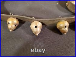 Vintage BRASS Bells (Bell Shape) (16) Approx. 44 inch Leather Strap Aged