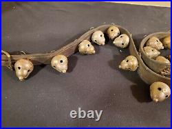 Vintage BRASS Bells (Bell Shape) (16) Approx. 44 inch Leather Strap Aged