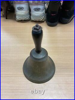 Vintage BRASS School. Dinner Bell w Wooden Handle