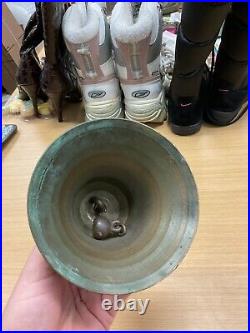 Vintage BRASS School. Dinner Bell w Wooden Handle