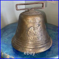 Vintage BRASS Switzerland Cow Bell, Antique, Cross, Approximately 5 Inches
