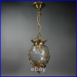 Vintage Bell Jar Hall Style Lantern Cut Glass Wrapped with Brass Grape Vine