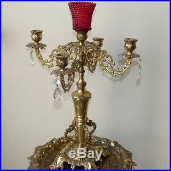 Vintage Bell Striking Kienzle Cast Brass Mantle Clock & Candelabra Set