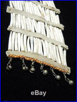Vintage Blackfeet Child's Breastplate Dentalium Brass Bells Beads Abalone Hide