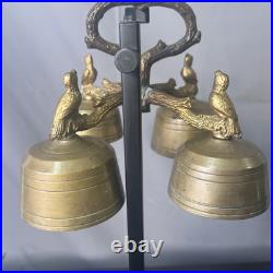 Vintage Brass Alter Bells With Birds Design