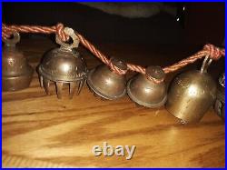 Vintage Brass Bell Bells of Sarna, India, Sacred Cow Bells, Rope with 15 bells