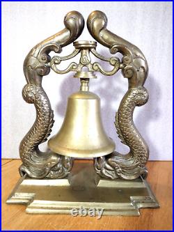 Vintage Brass Bell Hanging On Dolphin Sea Creatures India 12 Heavy Solid Brass